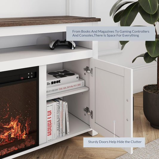 Rustic Modern Farmhouse TV Stand with Infrared Fireplace Heater