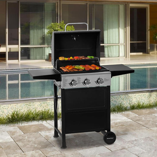 3-Burner Stainless Steel Propane Gas Grill with Side Shelves