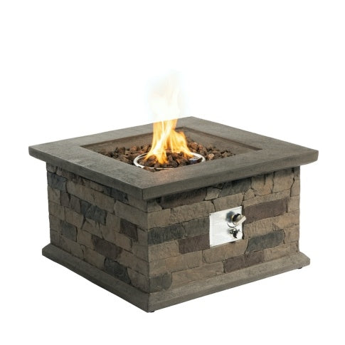 28" Square Propane Fire Pit Table – Brown Multi Stone