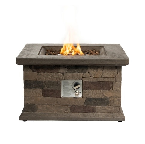 28" Square Propane Fire Pit Table – Brown Multi Stone