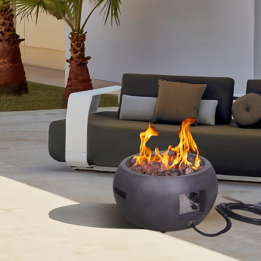 22" Round Outdoor Propane Fire Pit – Dark Concrete Texture