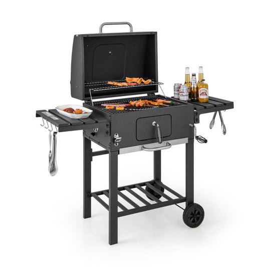 Outdoor Charcoal Grill with Side Tables & Adjustable Heat