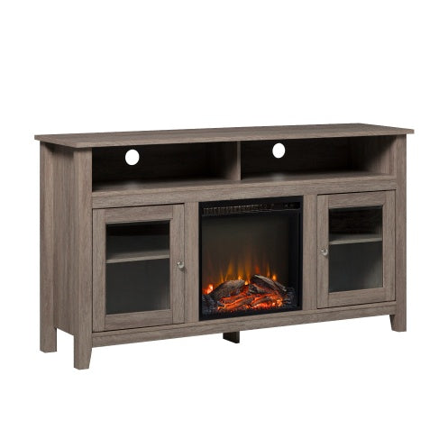 58" Classic Glass-Door Fireplace TV Stand – Driftwood