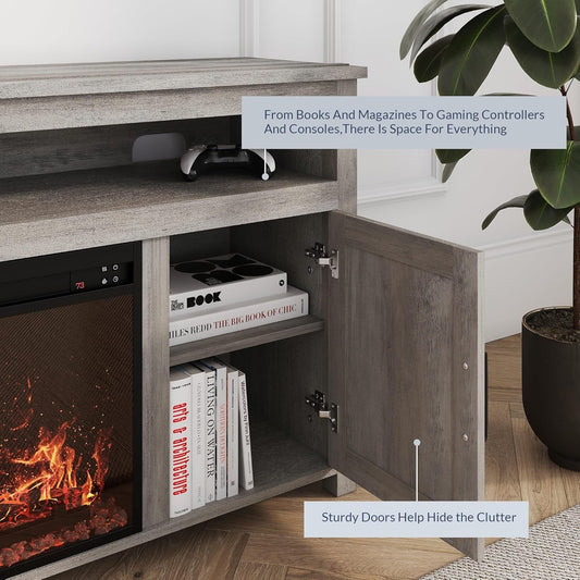 Rustic Electric Fireplace TV Stand with Storage
