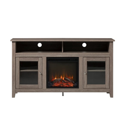 58" Classic Glass-Door Fireplace TV Stand – Driftwood