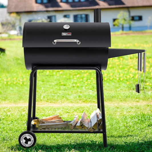 30-Inch Outdoor Charcoal Grill with Side Table & Large Cooking Space