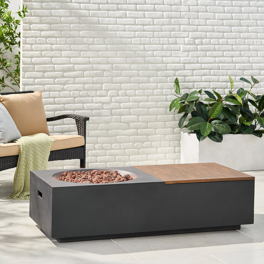 56" Dark Gray & Natural Wood Fire Pit Table – 50,000 BTU