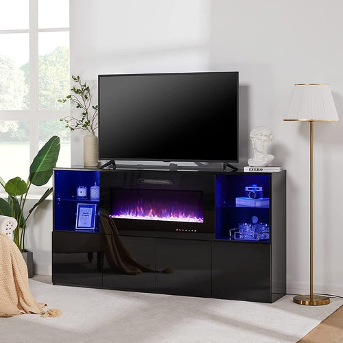 68" High-Gloss TV Stand with 40" Electric Fireplace