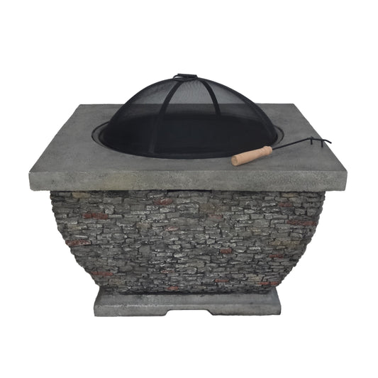 32' MgO Light-Weight Concrete Wood Burning Square Fire Pit, Grey