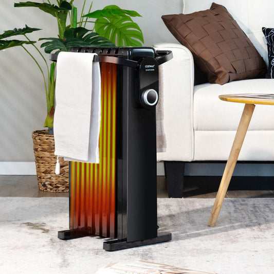 Compact 1500W Oil-Filled Heater with Towel Rack & Wheels