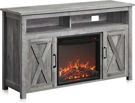 48" Electric Fireplace TV Stand with Storage, Modern Farmhouse