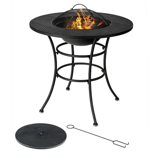 4-in-1 Outdoor Fire Pit Table with Grill, Ice Bucket & Poker
