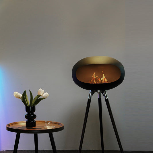 Rustic Ethanol Fireplace with Wooden Tripod Legs