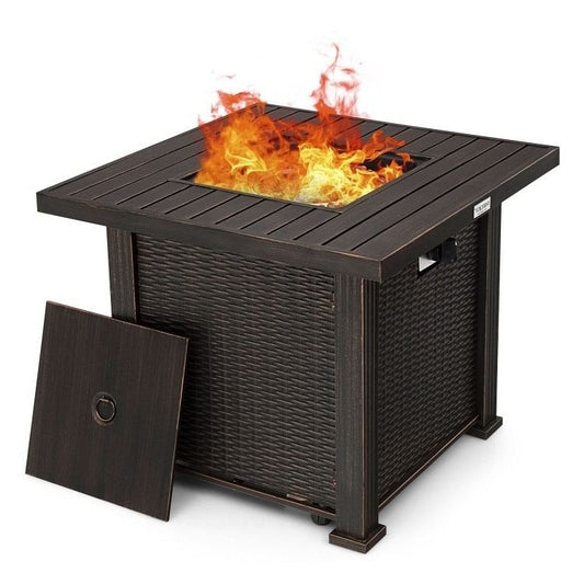 30-Inch Square Propane Gas Fire Pit Table w/ Cover & Lava Rocks