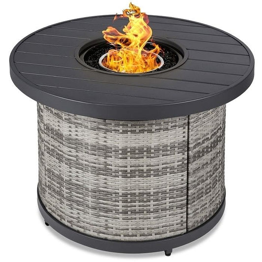 50,000 BTU Grey Wicker Round LP Gas Propane Fire Pit Table with