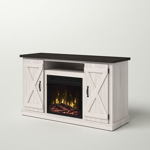 47" Farmhouse TV Stand with Electric Fireplace & Storage