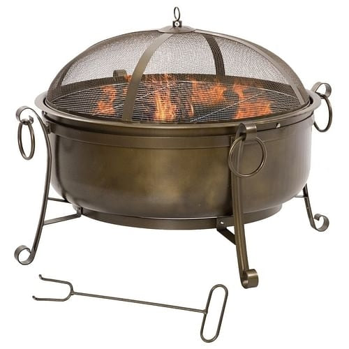 Large 27.5” Wood Burning Fire Pit with Grill, Poker & Mesh Lid