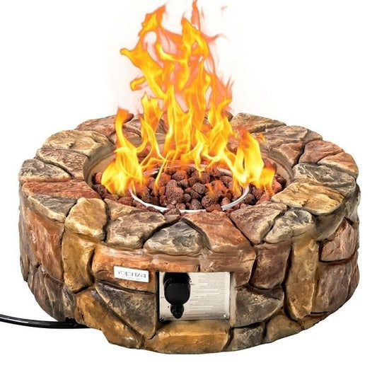 40,000 BTU Outdoor Round Propane Gas Fire Pit Table with Lava Rocks