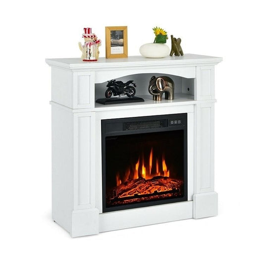 32" Electric TV Stand Fireplace with Shelf – 1,400W, White