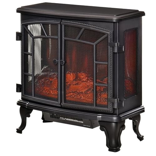 Black Electric Fireplace Heater with Remote & Realistic LED Flames