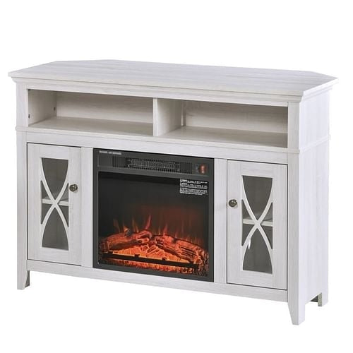 Rustic White Electric Fireplace TV Stand with Storage & Shelves