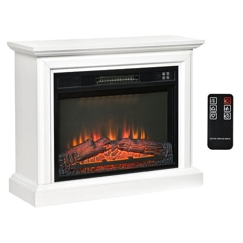 31-Inch White Electric Fireplace Heater with Mantel & Remote Control