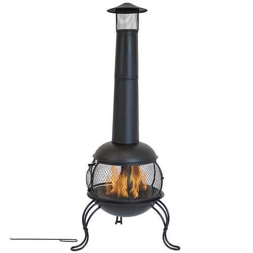 Large Black Outdoor Steel Chimenea Wood-Burning Fire Pit