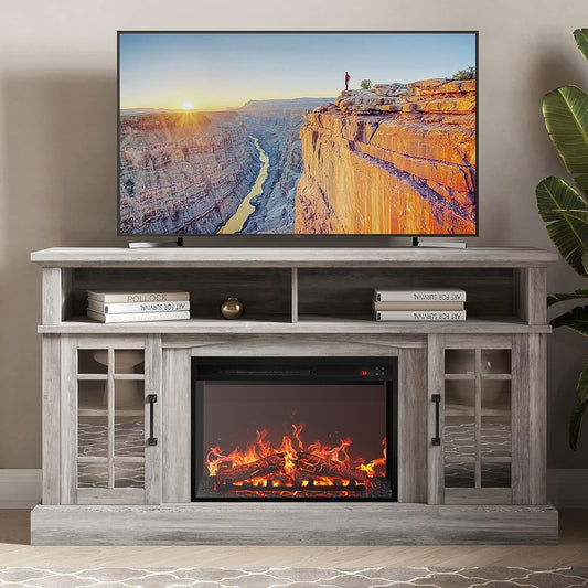 Rustic 58" TV Stand with Electric Fireplace – Stylish & Cozy