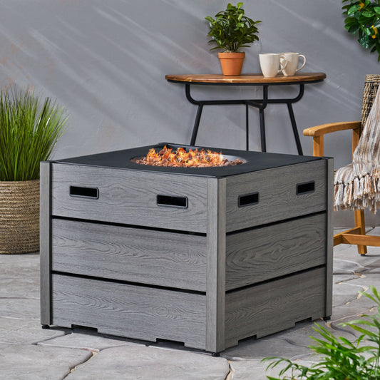 40,000 BTU Square Grey Fire Pit with WPC Base