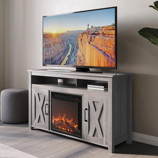 48" Electric Fireplace TV Stand with Storage, Modern Farmhouse