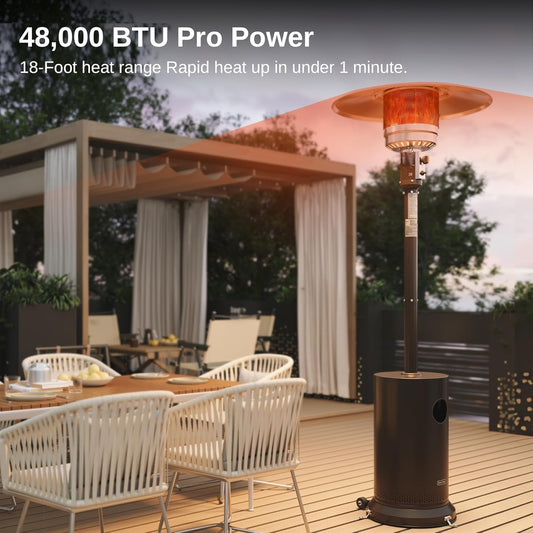 48,000 BTU Outdoor Bronze Patio Heater with Table & Wheels