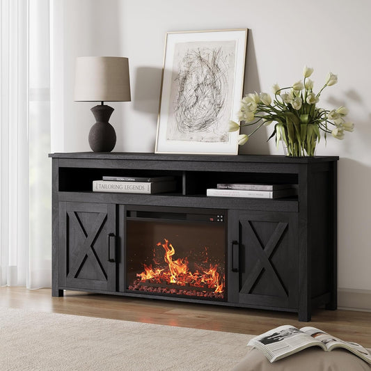 Rustic 58" TV Stand with Electric Fireplace Heater – Farmhouse Style