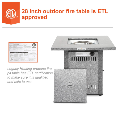 Legacy Heating 28" Square Fire Pit Table – 50,000 BTU, Propane