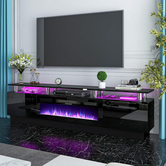 80" Electric Fireplace TV Stand with LED Lights
