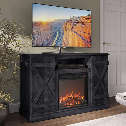 Rustic 47" TV Stand with Electric Fireplace and Storage