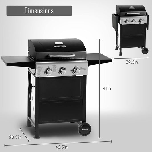 3-Burner Stainless Steel Propane Gas Grill with Side Shelves
