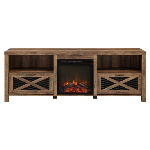 70" Industrial Farmhouse Fireplace TV Stand – Rustic Oak
