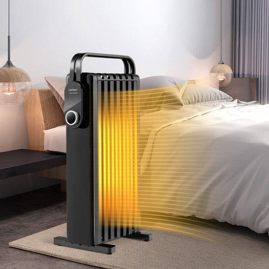 Compact 1500W Oil-Filled Heater with Towel Rack & Wheels