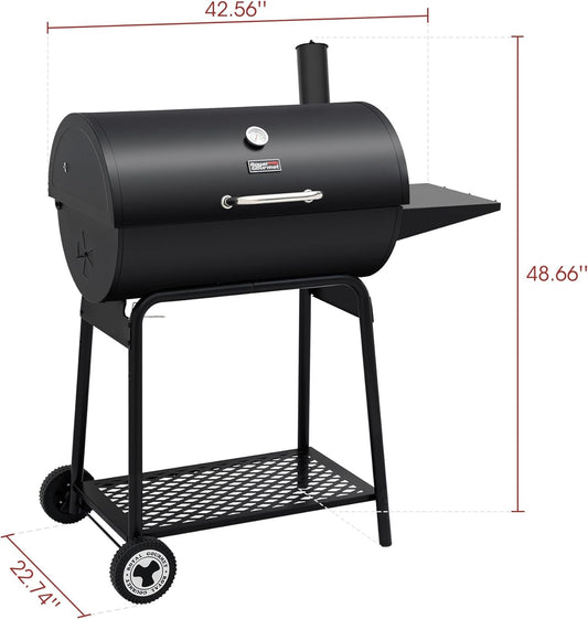 30-Inch Outdoor Charcoal Grill with Side Table & Large Cooking Space