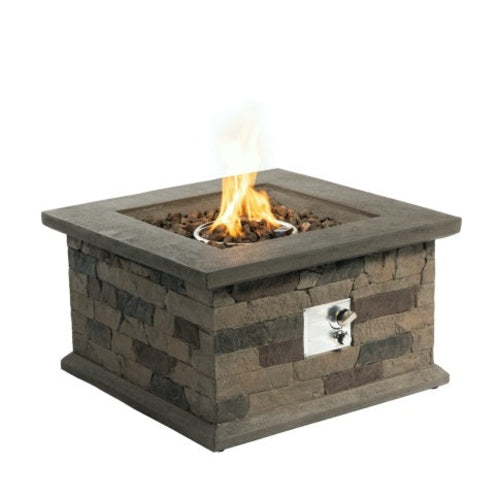 28" Square Propane Fire Pit Table – Brown Multi Stone