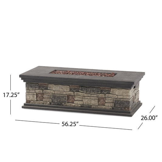56.25" Rectangular Propane Fire Pit – Stone Gray, 50,000 BTU