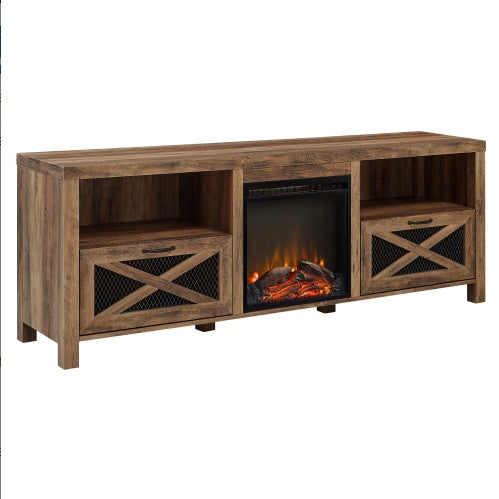 70" Industrial Farmhouse Fireplace TV Stand – Rustic Oak