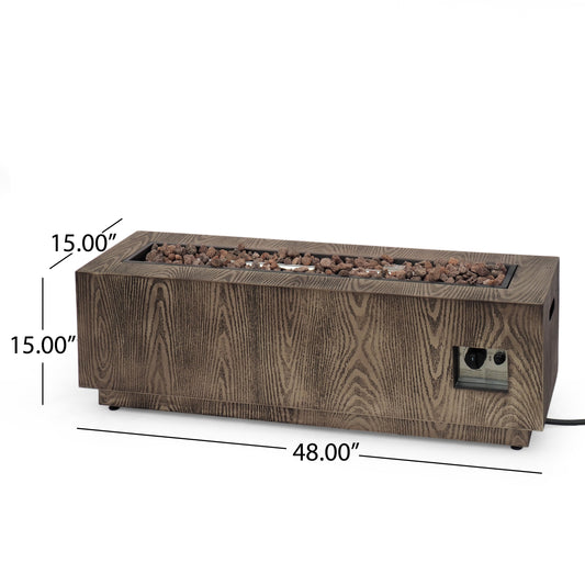 Outdoor 48' Rectangular Iron Propane Fire Pit with 50,000 BTU, Brown