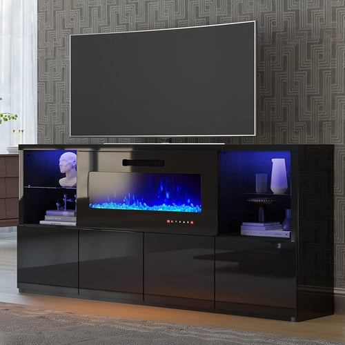 68" High-Gloss TV Stand with 40" Electric Fireplace