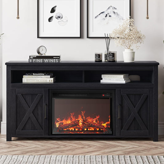Rustic 58" TV Stand with Electric Fireplace Heater – Farmhouse Style