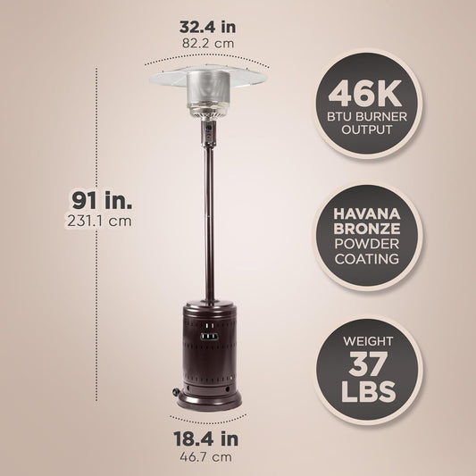 46,000 BTU Outdoor Propane Patio Heater with Wheels & Safety