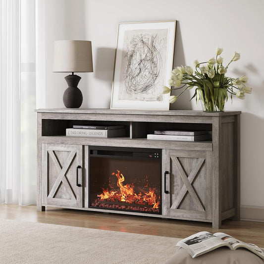 Rustic Electric Fireplace TV Stand with Storage