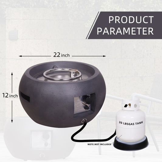 22" Round Outdoor Propane Fire Pit – Dark Concrete Texture