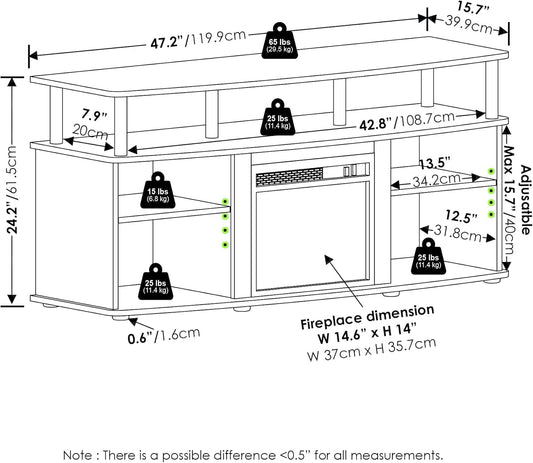 Stylish Electric Fireplace TV Stand with Open Shelves – 55" TVs