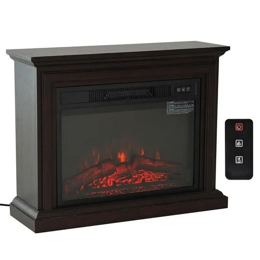 31" Dark Brown Electric Fireplace Heater with Mantel & Remote
